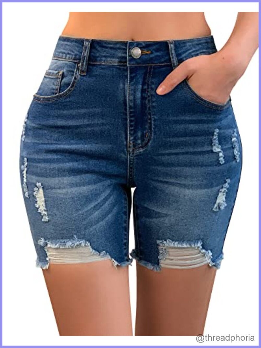 High Waisted Ripped Raw Hem Jean Shorts Stretch Distressed Denim